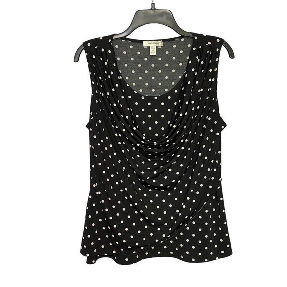 Dressbarn Black and White Polka Dots Sleeveless Slinky Top With Draped Bodice S - Picture 1 of 8